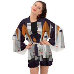 Rocket Space Universe Spaceship Long Sleeve Kimono by Wegoenart