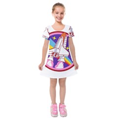 Pink Rainbow Rocket Kids  Short Sleeve Velvet Dress by Wegoenart