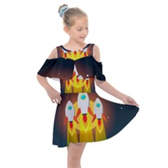 Rocket Take Off Missiles Cosmos Kids  Shoulder Cutout Chiffon Dress by Wegoenart