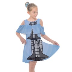 Rocket Shuttle Spaceship Science Kids  Shoulder Cutout Chiffon Dress by Wegoenart