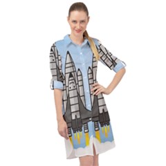 Rocket Shuttle Spaceship Science Long Sleeve Mini Shirt Dress by Wegoenart