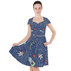 Cat Cosmos Cosmonaut Rocket Cap Sleeve Midi Dress by Wegoenart