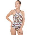 Multicolored Floral Collage Print High Neck One Piece Swimsuit View1