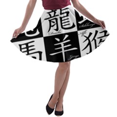 Chinese Signs Of The Zodiac A-line Skater Skirt by Wegoenart