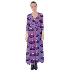 Ufo Alien Pattern Button Up Maxi Dress by Wegoenart