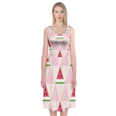 Seamless Pattern Watermelon Slices Geometric Style Midi Sleeveless Dress by Nexatart