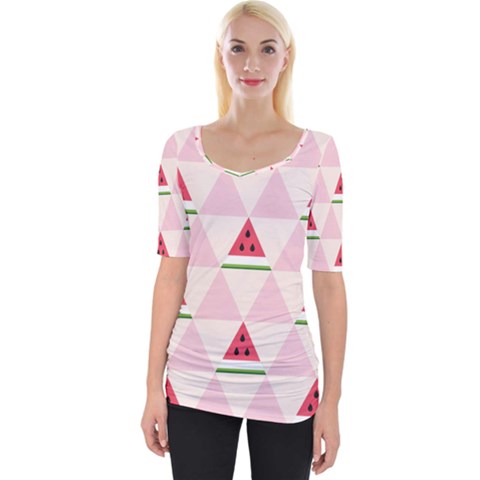 Seamless Pattern Watermelon Slices Geometric Style Wide Neckline Tee by Nexatart