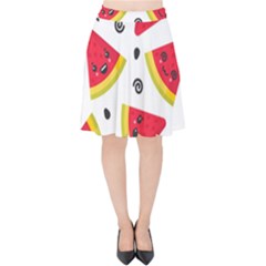 Cute Smiling Watermelon Seamless Pattern White Background Velvet High Waist Skirt by Nexatart