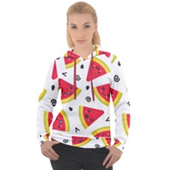 Cute Smiling Watermelon Seamless Pattern White Background Women s Overhead Hoodie by Nexatart