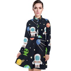 Space Astronomy Decorative Symbols Seamless Pattern Vector Illustration Long Sleeve Chiffon Shirt Dress by Nexatart