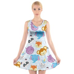 Animal Faces Collection V-neck Sleeveless Dress by Nexatart