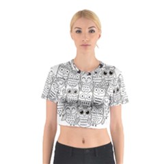 Circle Shape Pattern With Cute Owls Coloring Book Cotton Crop Top by Nexatart