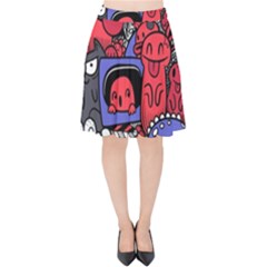 Abstract Grunge Urban Pattern With Monster Character Super Drawing Graffiti Style Vector Illustratio Velvet High Waist Skirt by Nexatart