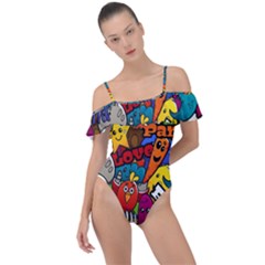 Graffiti Characters Seamless Pattern Frill Detail One Piece Swimsuit by Nexatart