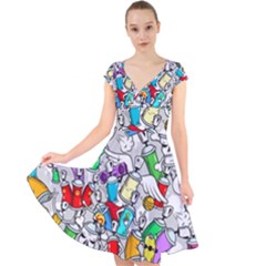 Graffiti Characters Seamless Pattern Cap Sleeve Front Wrap Midi Dress by Nexatart