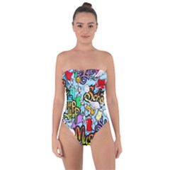 Graffiti Characters Seamless Patternm Tie Back One Piece Swimsuit by Nexatart