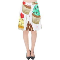 Seamless Pattern Yummy Colored Cupcakes Velvet High Waist Skirt by Nexatart