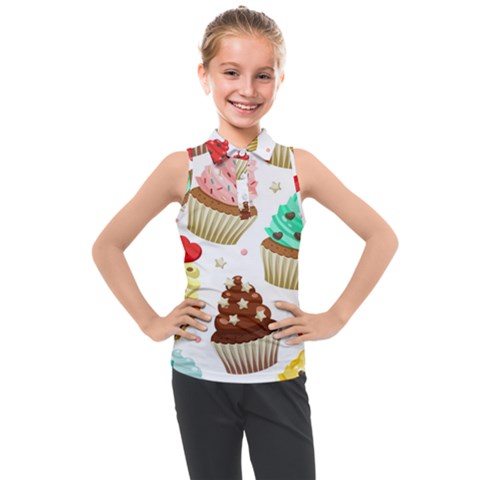 Seamless Pattern Yummy Colored Cupcakes Kids  Sleeveless Polo Tee by Nexatart