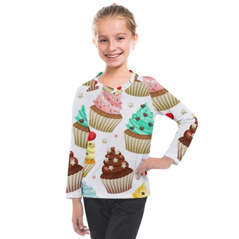 Seamless Pattern Yummy Colored Cupcakes Kids  Long Mesh Tee by Nexatart