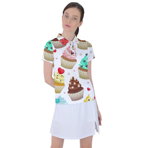 Seamless Pattern Yummy Colored Cupcakes Women s Polo Tee by Nexatart