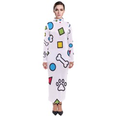 Dog Paw Seamless Pattern Footprint Bone Turtleneck Maxi Dress by Vaneshart