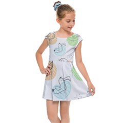 Cartoon Bird Cute Doodle Bird Kids  Cap Sleeve Dress by Vaneshart