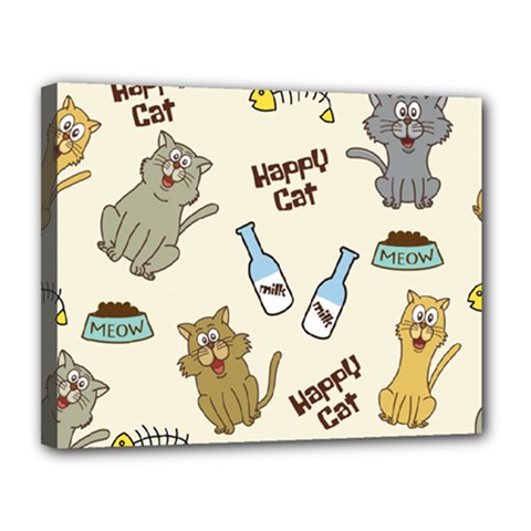 Happy Cats Pattern Background Canvas 14  X 11  (stretched) by Vaneshart