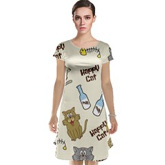 Happy Cats Pattern Background Cap Sleeve Nightdress by Vaneshart