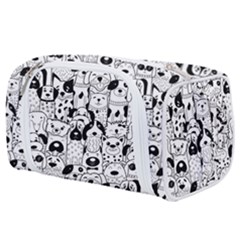 Seamless Pattern With Black White Doodle Dogs Toiletries Pouch by Vaneshart