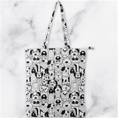 Seamless Pattern With Black White Doodle Dogs Double Zip Up Tote Bag by Vaneshart