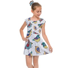 Seamless Pattern With Hand Drawn Bird Black Kids  Cap Sleeve Dress by Vaneshart