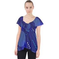 Classic Blue Background Abstract Style Lace Front Dolly Top by Vaneshart