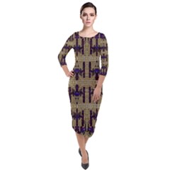 Rainbow Pearls Decorative Quarter Sleeve Midi Velour Bodycon Dress by pepitasart