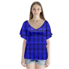 Digital Illusion V-neck Flutter Sleeve Top by Sparkle