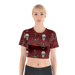 Tattoo Old School Background Pattern Cotton Crop Top by Wegoenart