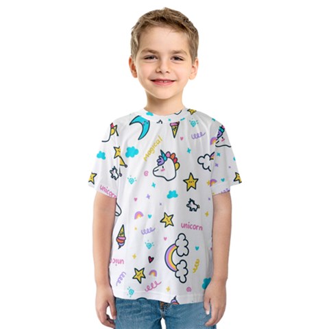 Unicorns Rainbows Seamless Pattern Kids  Sport Mesh Tee by Wegoenart