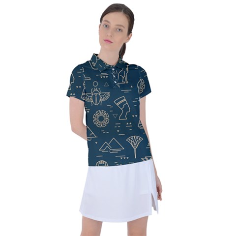 Dark Seamless Pattern Symbols Landmarks Signs Egypt Women s Polo Tee by Wegoenart