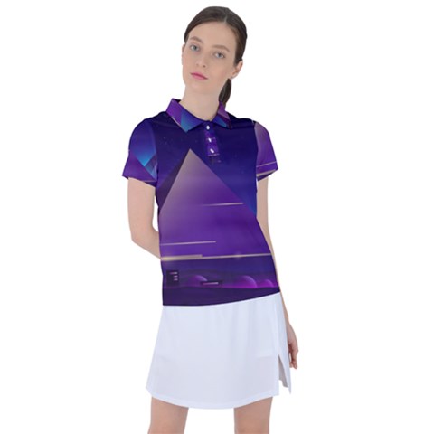 Egyptian Pyramids Night Landscape Cartoon Women s Polo Tee by Wegoenart