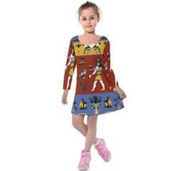 Ancient Egyptian Religion Seamless Pattern Kids  Long Sleeve Velvet Dress by Wegoenart