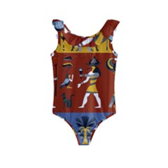 Ancient Egyptian Religion Seamless Pattern Kids  Frill Swimsuit by Wegoenart