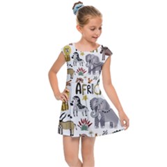 Cartoon African Animals Kids  Cap Sleeve Dress by Wegoenart