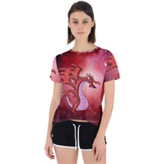 Funny Cartoon Dragon With Butterflies Open Back Sport Tee by FantasyWorld7