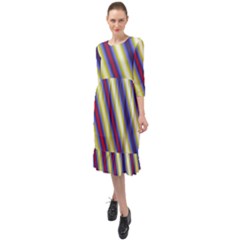 Colorful Strips Ruffle End Midi Chiffon Dress by Sparkle