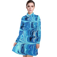 Blue Waves Long Sleeve Chiffon Shirt Dress by Sparkle