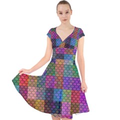 Random Colors Hexagon Cap Sleeve Front Wrap Midi Dress by Sparkle