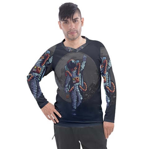 Illustration Drunk Astronaut Men s Pique Long Sleeve Tee by Vaneshart