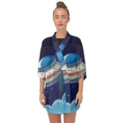 Ufo Alien Spaceship Galaxy Half Sleeve Chiffon Kimono by Vaneshart