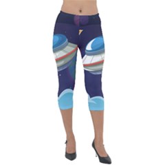 Ufo Alien Spaceship Galaxy Lightweight Velour Capri Leggings  by Vaneshart