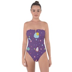 Space Travels Seamless Pattern Vector Cartoon Tie Back One Piece Swimsuit by Vaneshart