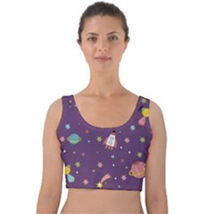 Space Travels Seamless Pattern Vector Cartoon Velvet Crop Top by Vaneshart